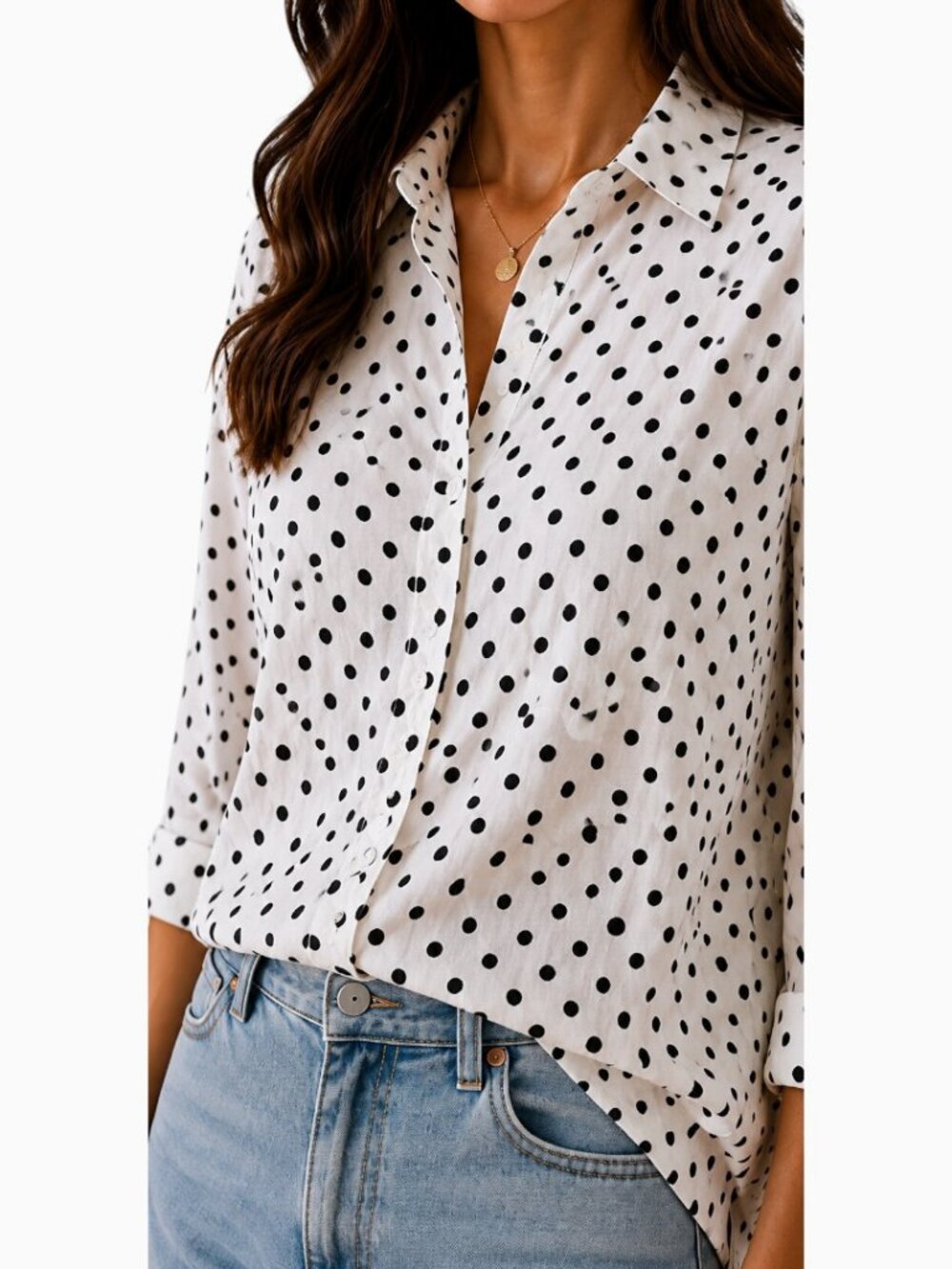 NWT T TAHARI WOMEN'S WHITE BLACK POLKA DOT BUTTON FRONT BLOUSE SIZE M - Picture 3 of 6